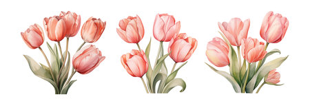 Watercolor tulip flowers hand drawn floral illustration set on white backgroundのイラスト素材