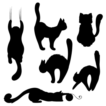 Vector image. Set of black cat silhouettes. Cartoon playful cats.のイラスト素材