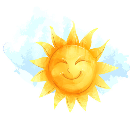 Vector image. Cartoon character yellow sun. Imitation of watercolor.のイラスト素材