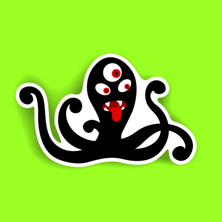 Vector image. Black monster silhouette sticker on bright colored background.のイラスト素材