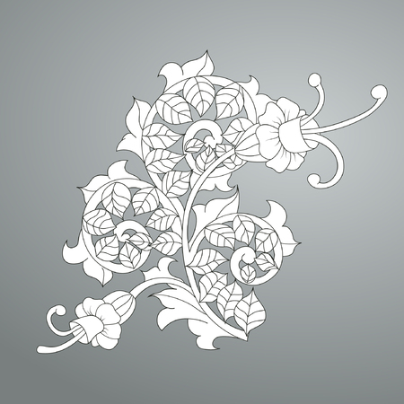 Antique pattern with flowers. Scroll and curls, element for engravingのイラスト素材