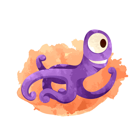 Cute cartoon blue monster, element for engravingのイラスト素材