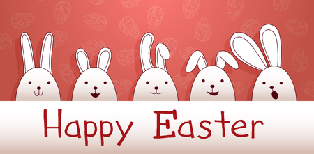 Vector image. Easter card with funny paper bunnies. Happy easter.のイラスト素材