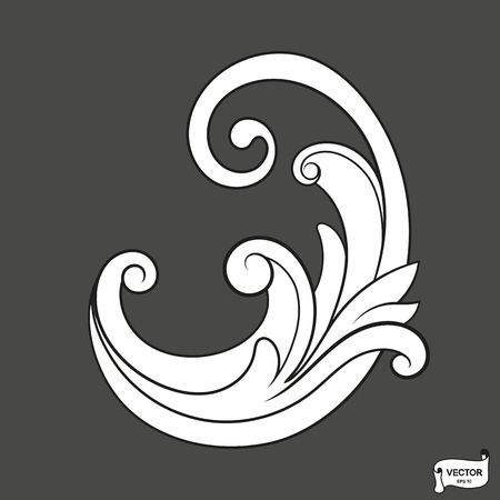Vector elements. Curls and scrolls ornament for design and decoration.Vintage baroque victorian floral ornament scroll. Engraved retro flower pattern decorative design. Tattoo filigree calligraphy.のイラスト素材