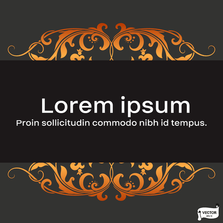 Vector lace pattern on scroll work background. Ornate element for design. Place for text. Ornamental frame for wedding invitations, gray and gold greeting card.のイラスト素材