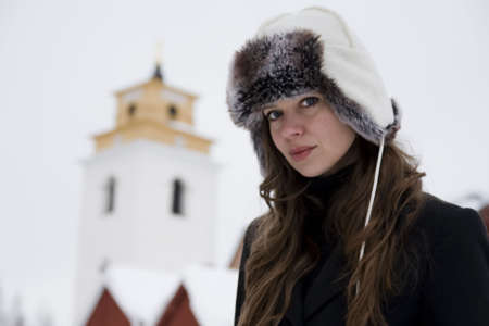 Winter portrait of young beautiful woman の写真素材