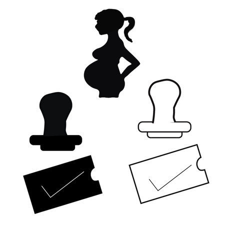 Pregnant woman with stamp icon set black color vector illustration flat style simple imageの写真素材