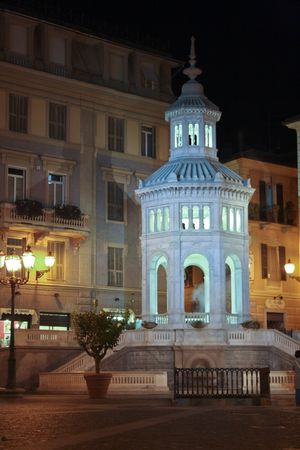 Monumental fountain â La Bollenteâ Acqui Terme by nightの写真素材