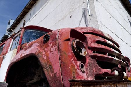 Old dilapidated truck in the back yard