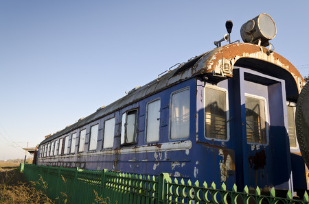 Retro passenger train car - antique train exteriorの写真素材