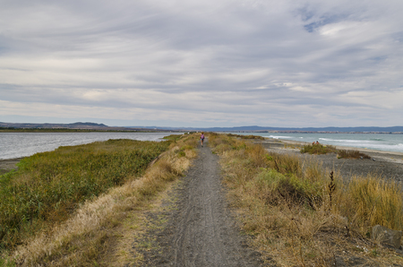 Beautiful Bulgarian sandy shore near sunsetの写真素材