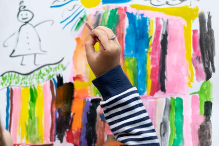 Abstract child painting on the white sheet