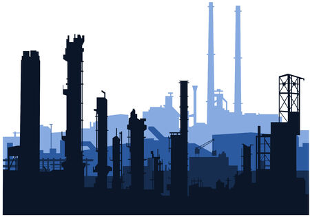 vector of an industrial skylines in blueのイラスト素材