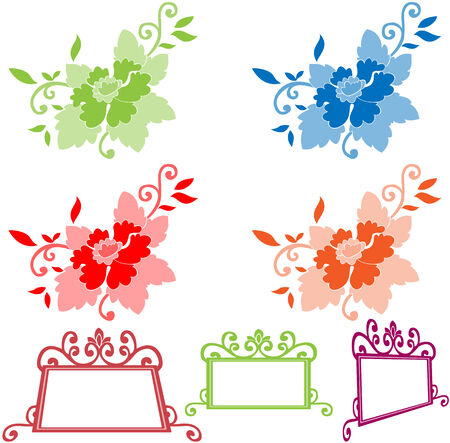 vector collection of flowers and labelsのイラスト素材