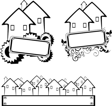 vector banner and icons with houses and gearsのイラスト素材