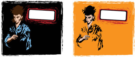 vector set of samurai with grunge labels and background.のイラスト素材