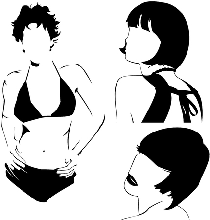 vector collection of women's haircuts and swimsuit. see portfolio for more.のイラスト素材