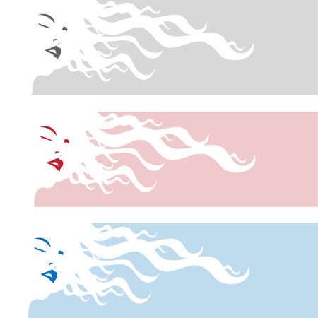 vector banner collection of a girl with curly hairsのイラスト素材