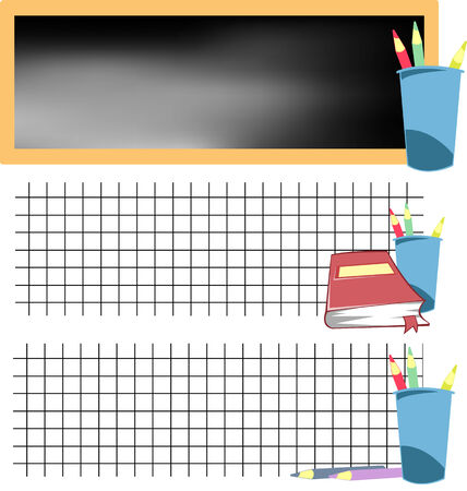 collection of school banners with colored pencils and blackboardのイラスト素材