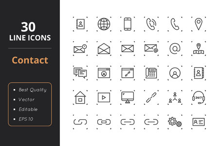 30 Contact Line Iconsのイラスト素材