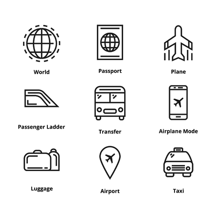 9 airport line icons.のイラスト素材