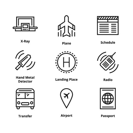 9 airport line icons.のイラスト素材