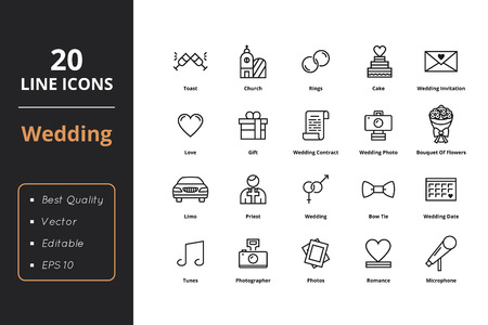 Wedding line icons. Icons for user interface and webのイラスト素材