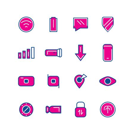 16 Great pink and blue mobile user interface line iconsのイラスト素材
