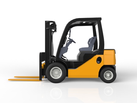 Yellow Forklift Truck, Isolated on White Background の写真素材
