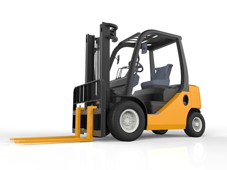 Yellow Forklift Truck, Isolated on White Background の写真素材