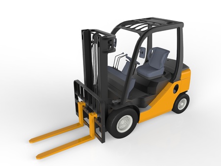 Yellow Forklift Truck, Isolated on White Background の写真素材