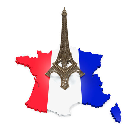 Map of France and Eiffel Towerの写真素材