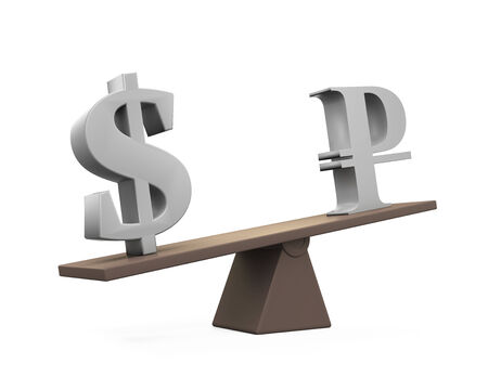 Dollar and Ruble on Seesawの写真素材