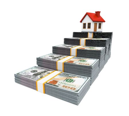 House Icon and Stacks of Dollar Billsの写真素材