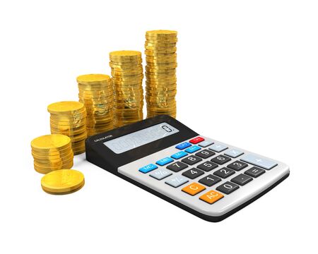 Calculator and Gold Coinsの写真素材