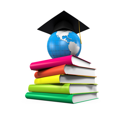 Graduation Cap, Globe and Booksの写真素材