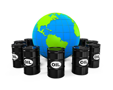 Oil Barrels and Earth Globeの写真素材