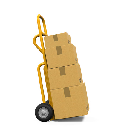 Hand Truck with Cardboard Boxesの写真素材