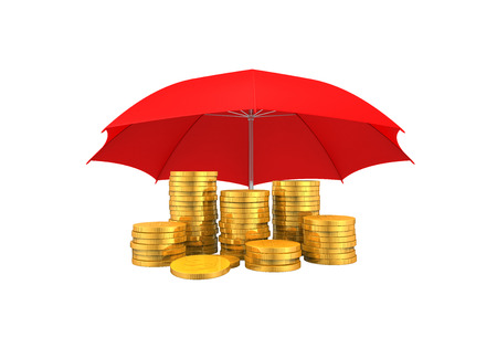 Golden Coins Under an Umbrellaの写真素材
