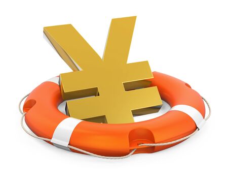 Japanese Yen Sign in Lifebuoy Isolatedの写真素材