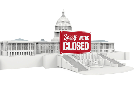 United States Capitol Building with Closed Sign. Government Shutdown Illustrationの写真素材