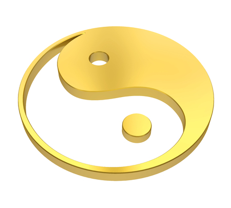 Golden Yin and Yang Symbol Isolatedの写真素材
