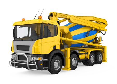 Yellow Concrete Mixer Truck Isolatedの写真素材