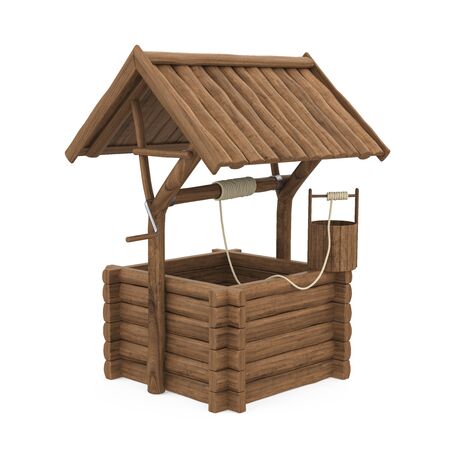 Wooden Wishing Well Isolatedの写真素材