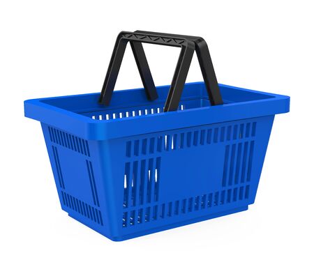 Blue Shopping Basket Isolatedの写真素材