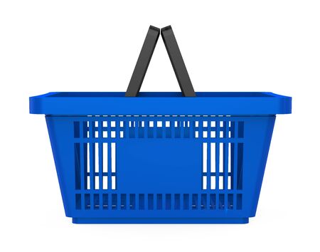Blue Shopping Basket Isolatedの写真素材