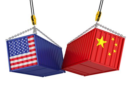 United States and China Cargo Container Isolated. Trade war Conceptの写真素材