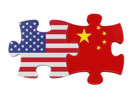 United States and China Puzzle Pieces Isolatedの写真素材