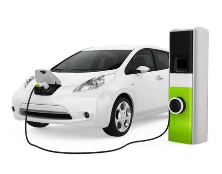 Electric Car in Charging Station Isolatedの写真素材