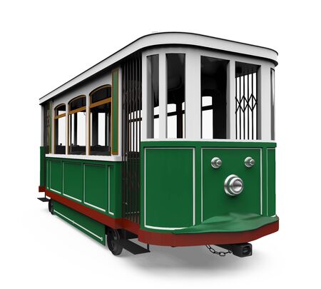 Vintage Green Tram Isolatedの写真素材